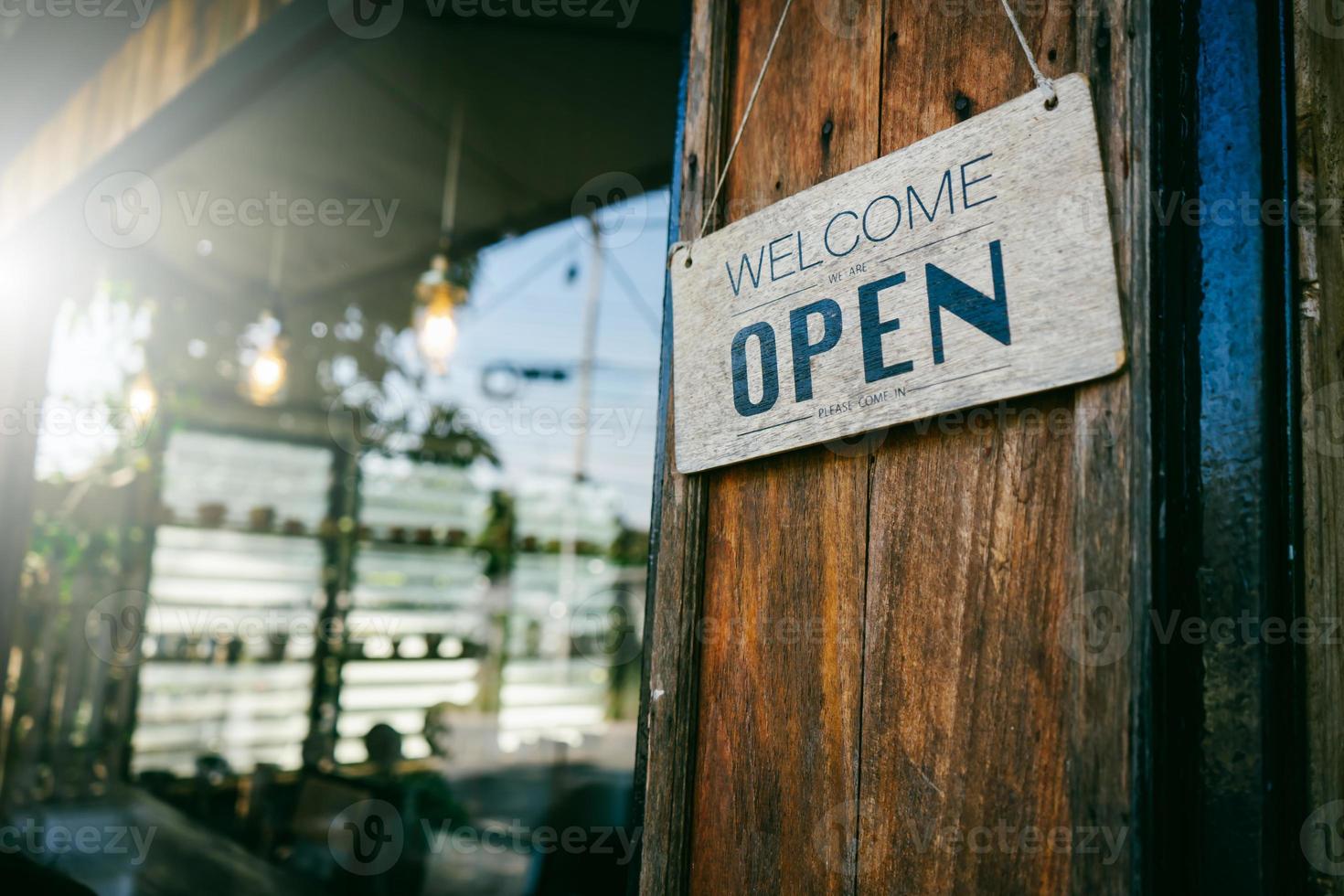 Open label in coffee shop photo