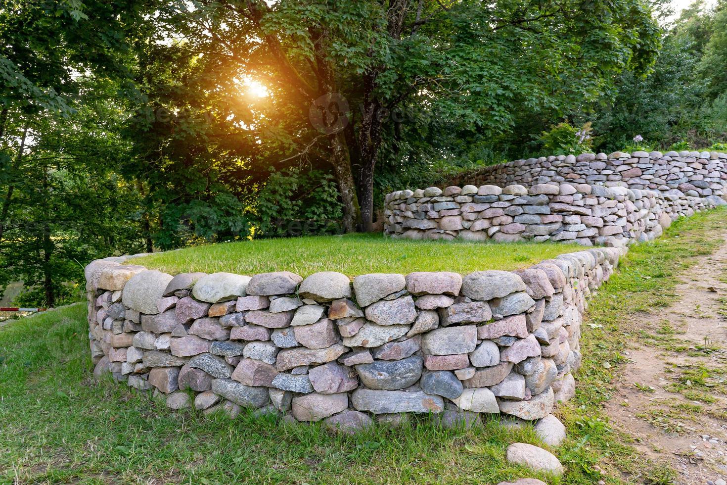 landscape design of stone steps on a multi-level plot photo
