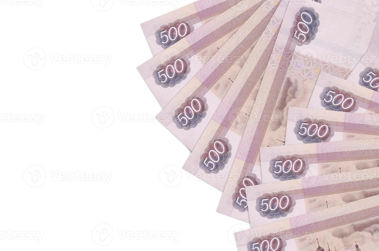500 russian rubles bills lies isolated on white background with copy space. Rich life conceptual background photo