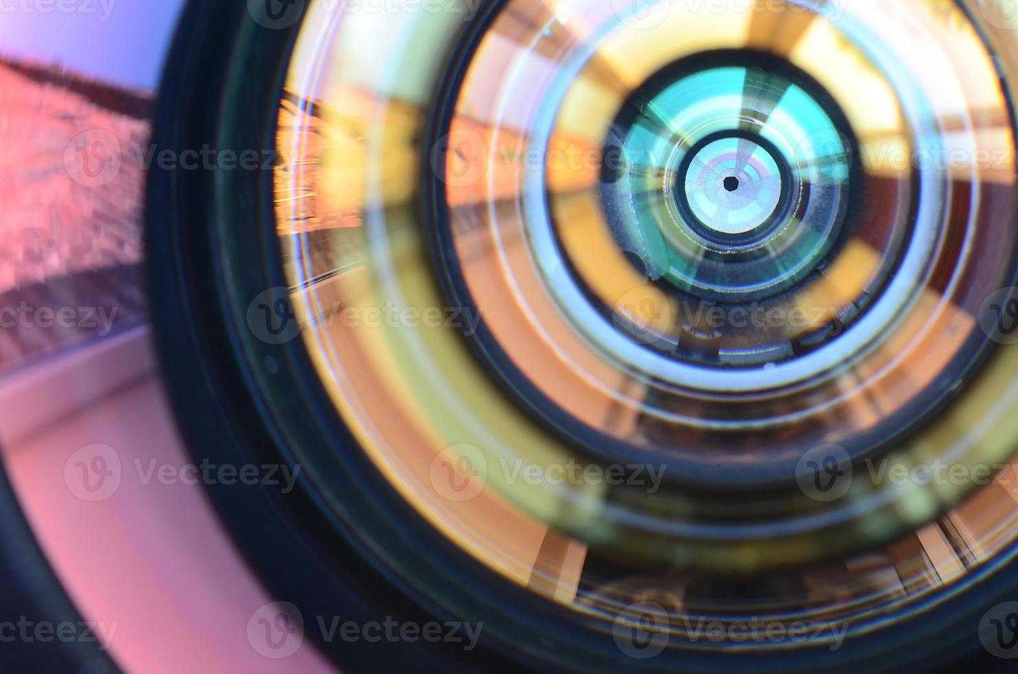 Photo Camera lens close up macro view. Concept of photographer or camera man job