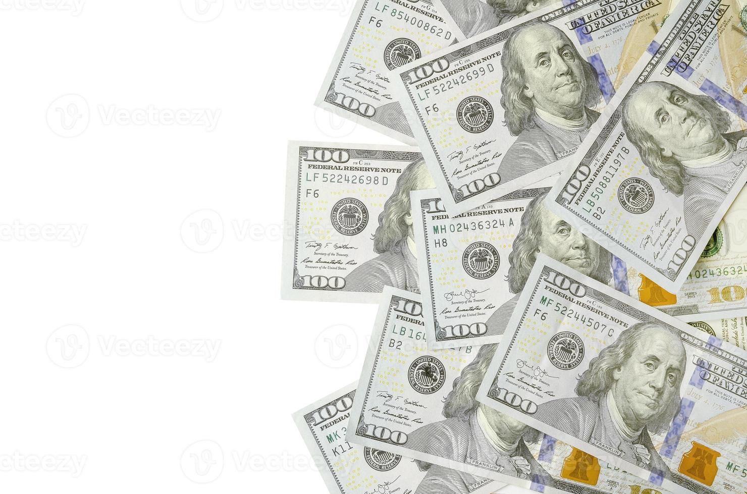 billetes de dólar. dinero americano aislado en blanco con espacio de copia foto