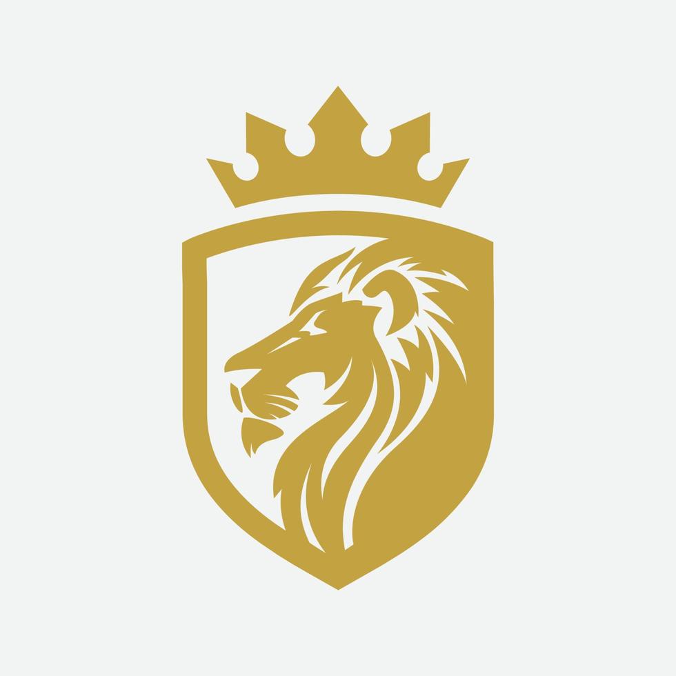 icono de logotipo de lujo de escudo de león, elegante ilustración de diseño de logotipo de escudo de león, cabeza de león con logotipo de corona, símbolo de escudo de león vector