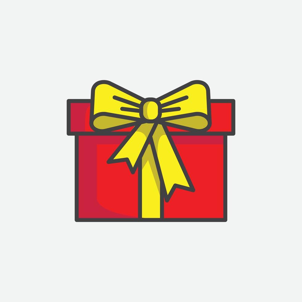 Christmas gift box with ribbon bow icon. Birthday gift design element. Vector illustration