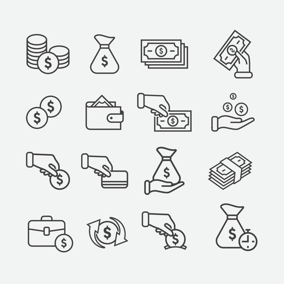 money flat icon pack, money linear icon set, earning logo icon collection, payment icon collections vector