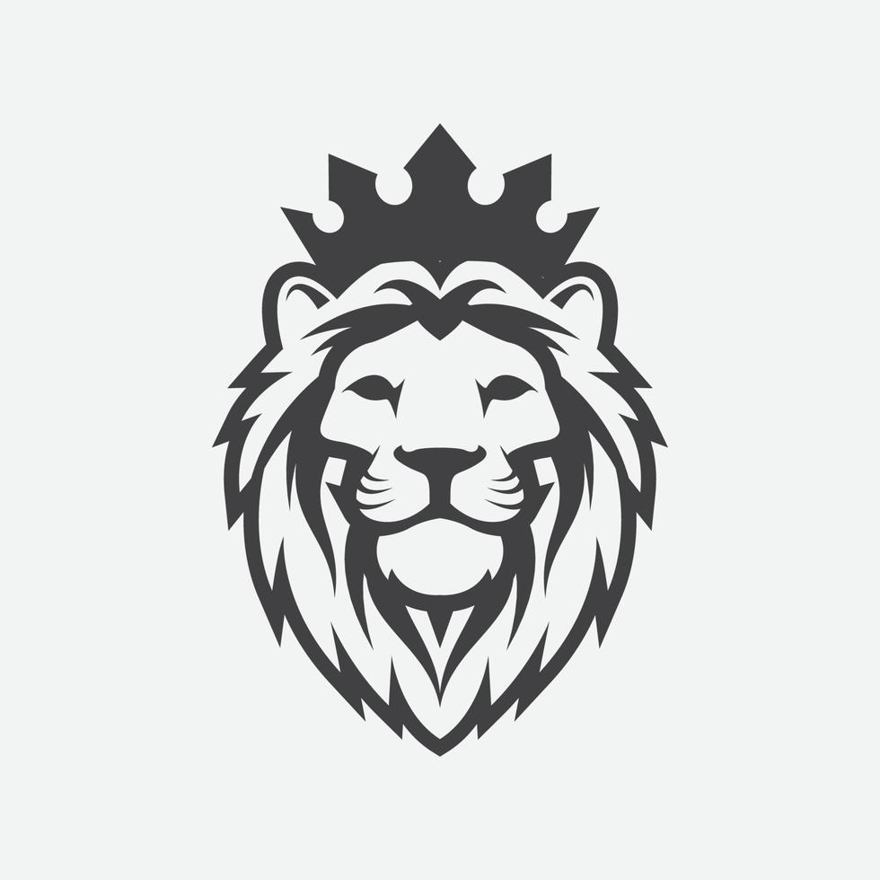 Plantilla de icono de logotipo de lujo de león, ilustración de diseño de logotipo de león elegante, cabeza de león con logotipo de corona, símbolo elegante de león vector