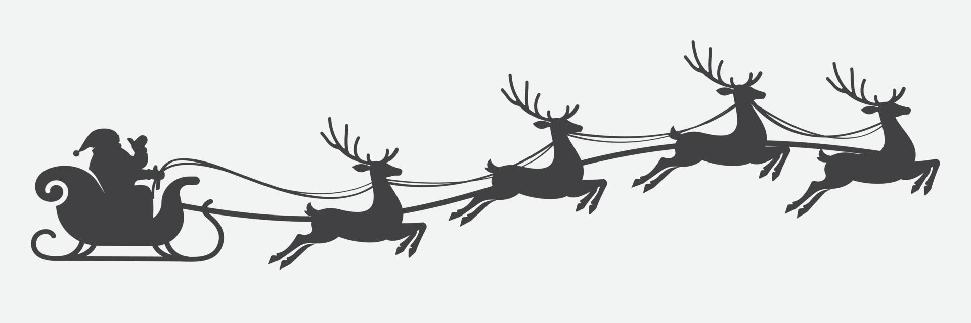 illustration of santa clause riding his sleigh pulled by reindeers. Vector Christmas element