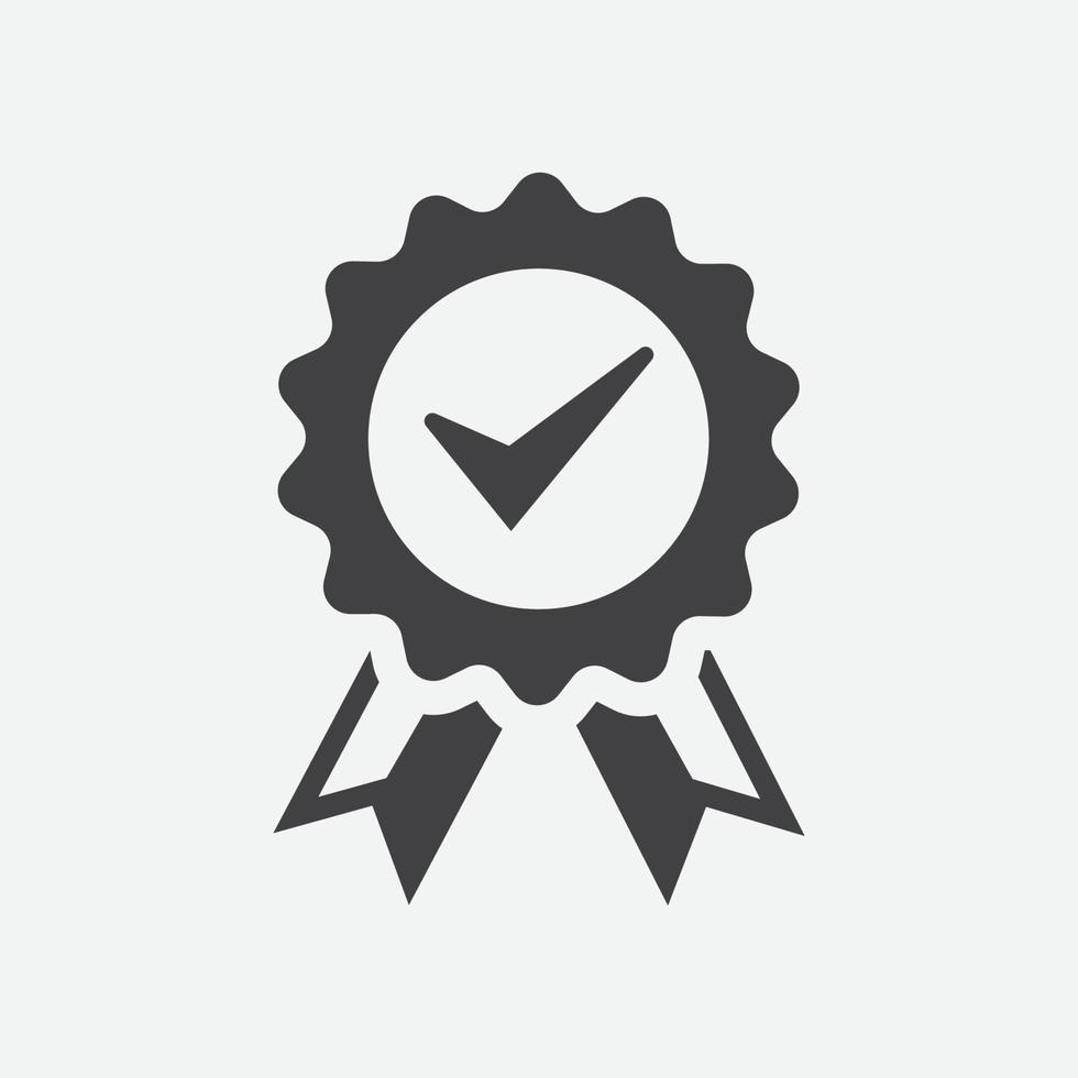 icono de medalla aprobado o certificado. símbolo de premio. icono de medalla aprobado o certificado en un diseño plano. símbolo de premio aislado sobre fondo gris vector