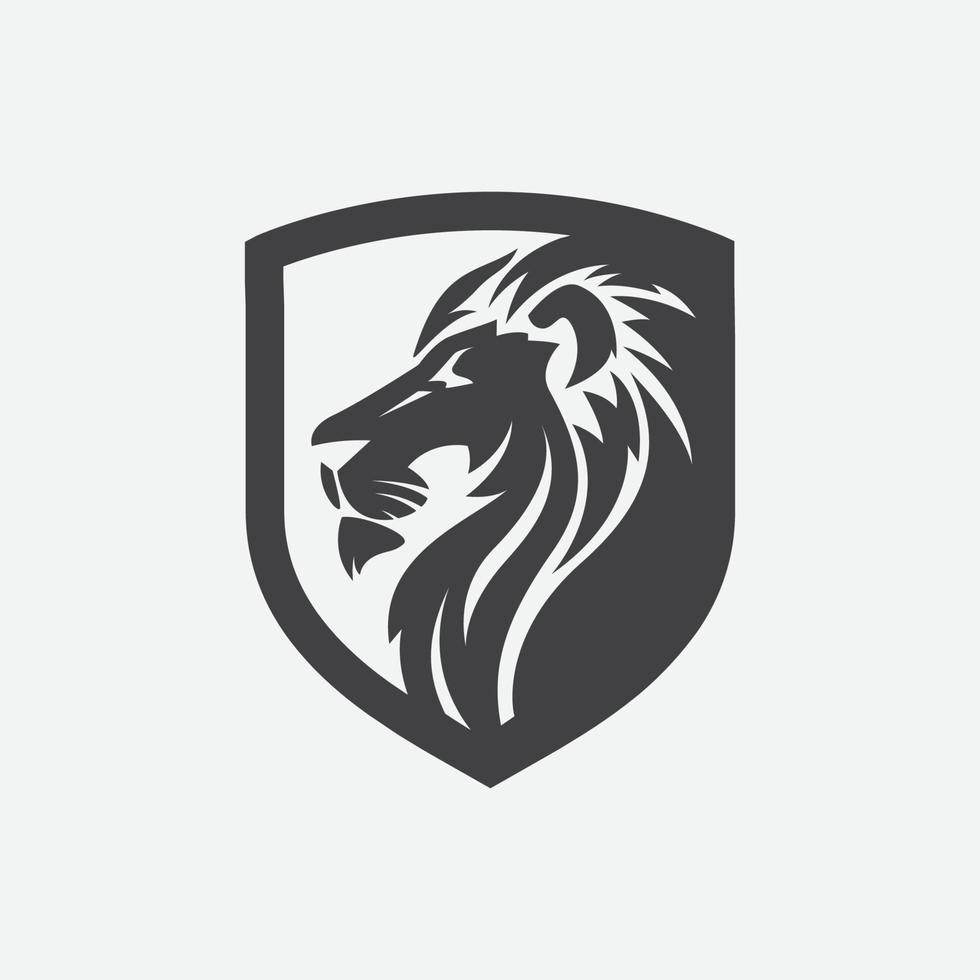 icono de logotipo de lujo de escudo de león, elegante ilustración de diseño de logotipo de escudo de león, cabeza de león, símbolo de escudo de león vector