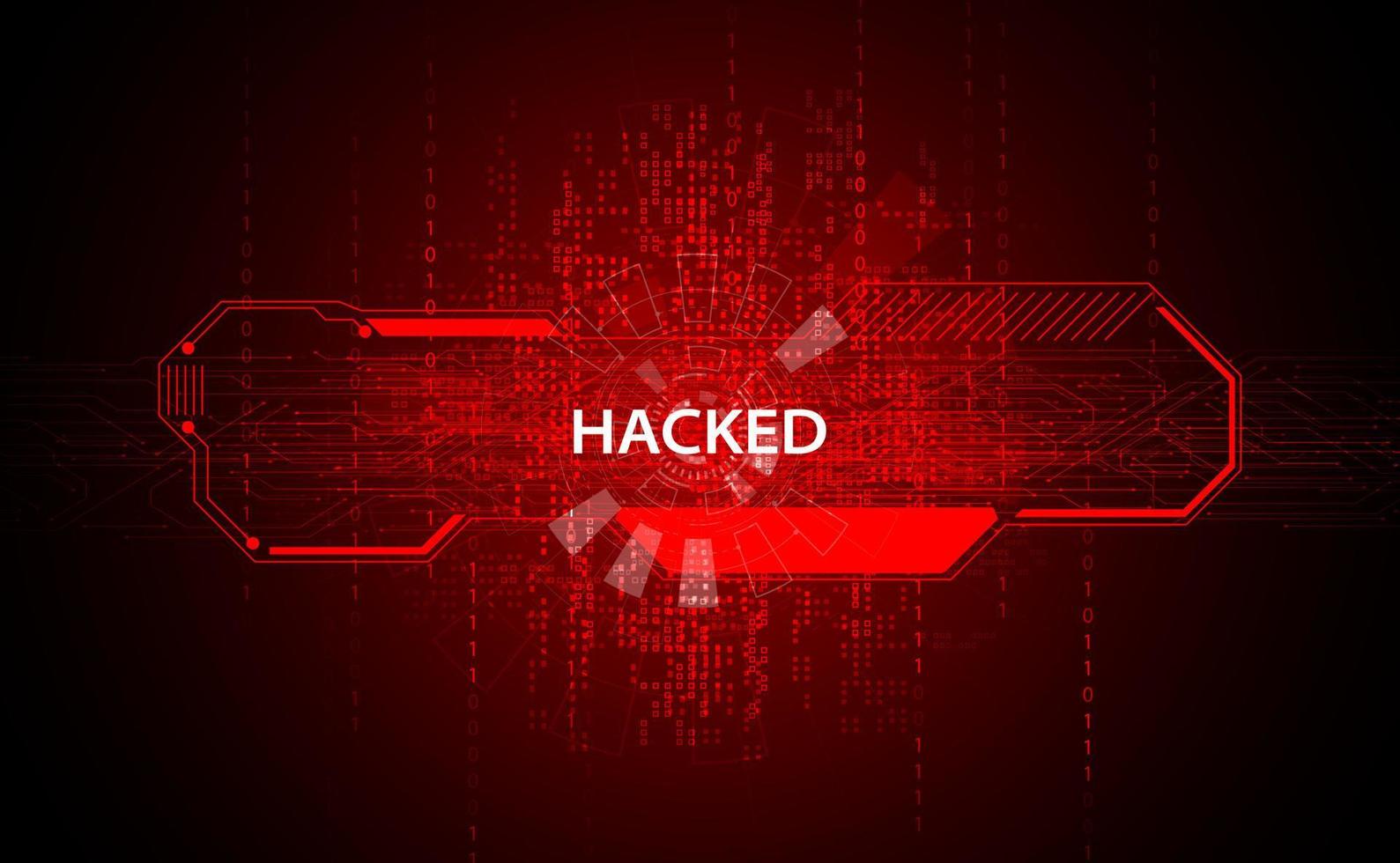 señal de palabra abstracta o se les advierte que ha sido pirateado por virus, malware o piratas informáticos en un fondo digital rojo. vector