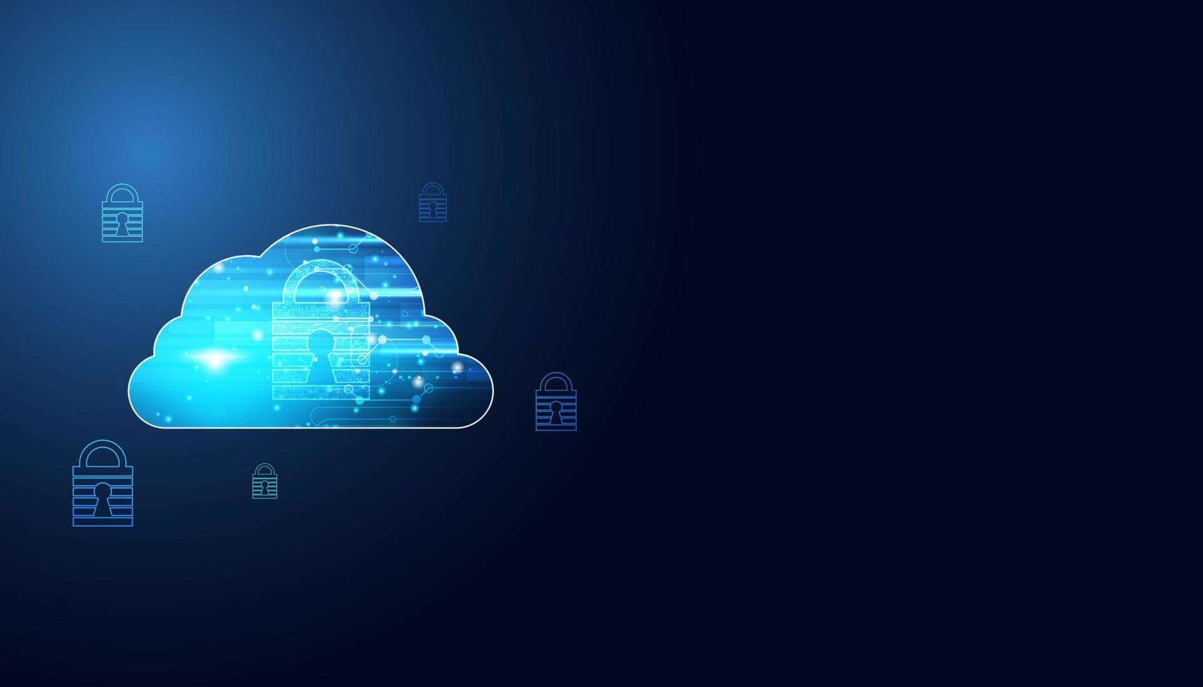Abstract Cloud Storage and data loss prevention Cybersecurity, padlock, encryption, on blue background. Digital futurism. vector