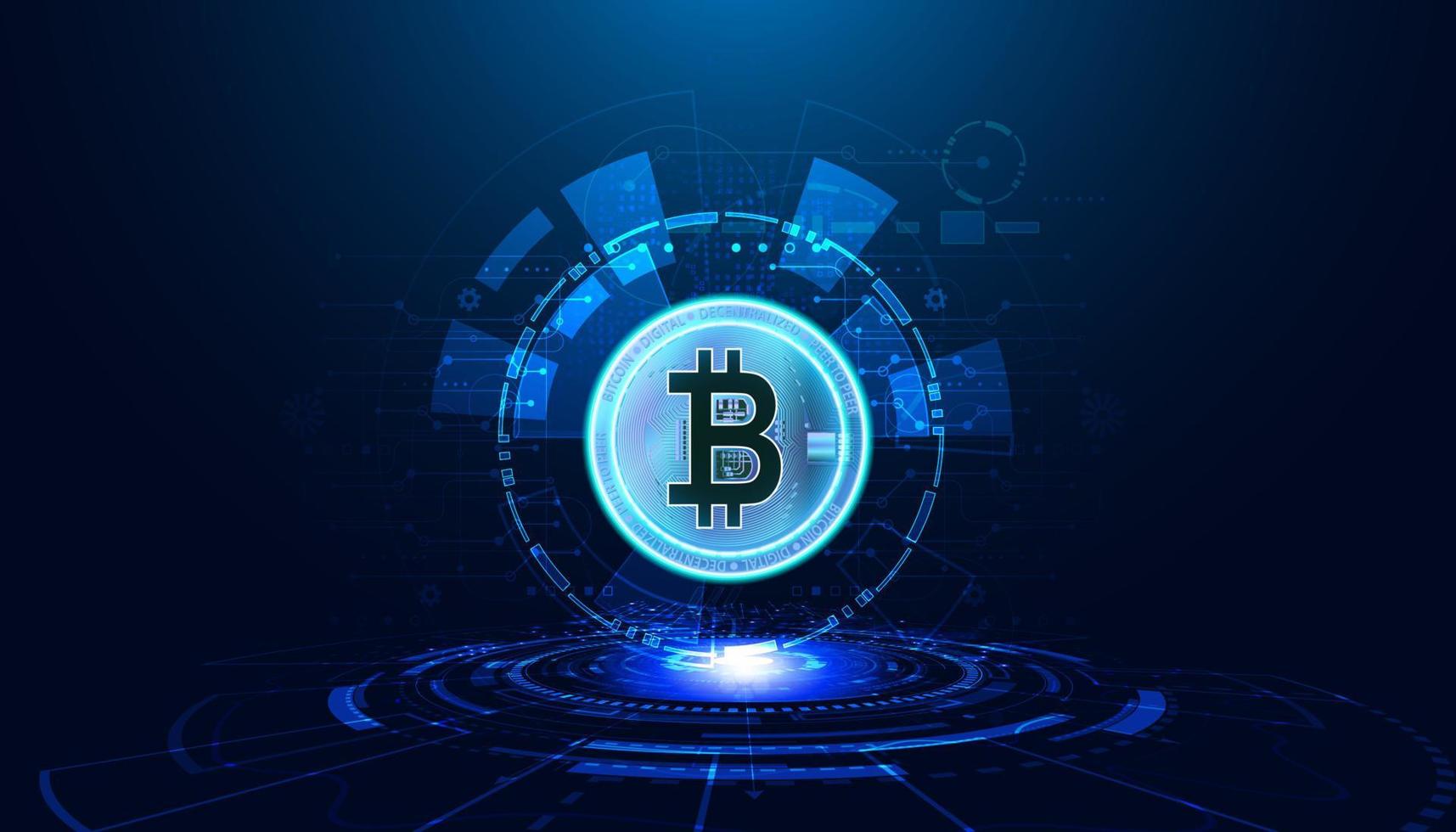 Abstract background digital concept, modern digital circle, bitcoin, cryptocurrency, decentralized, blockchain on black and blue background, futuristic vector