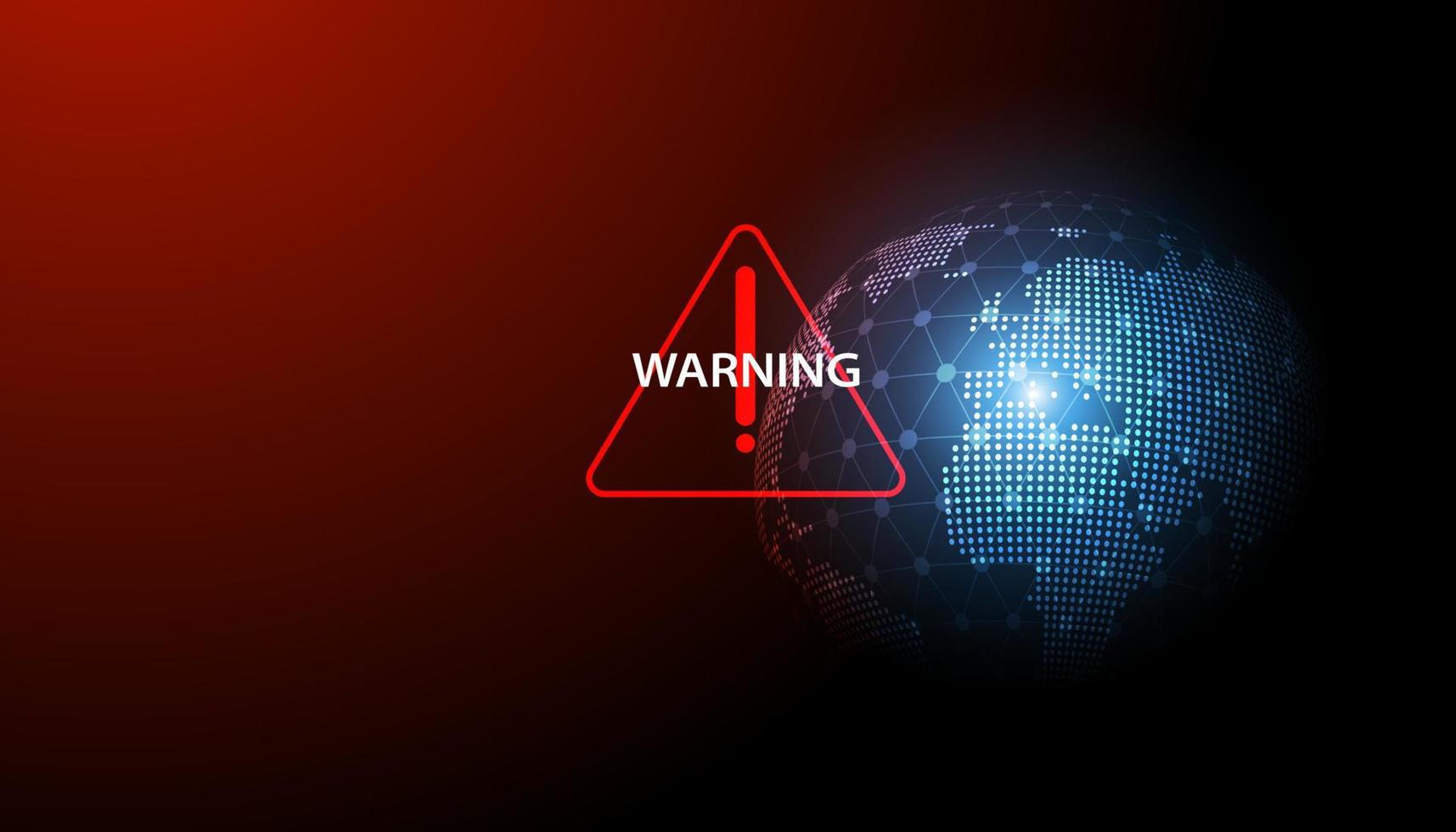Abstract red warning symbol on world map background for warning disaster or cyber defense threat global warming crisis or war vector