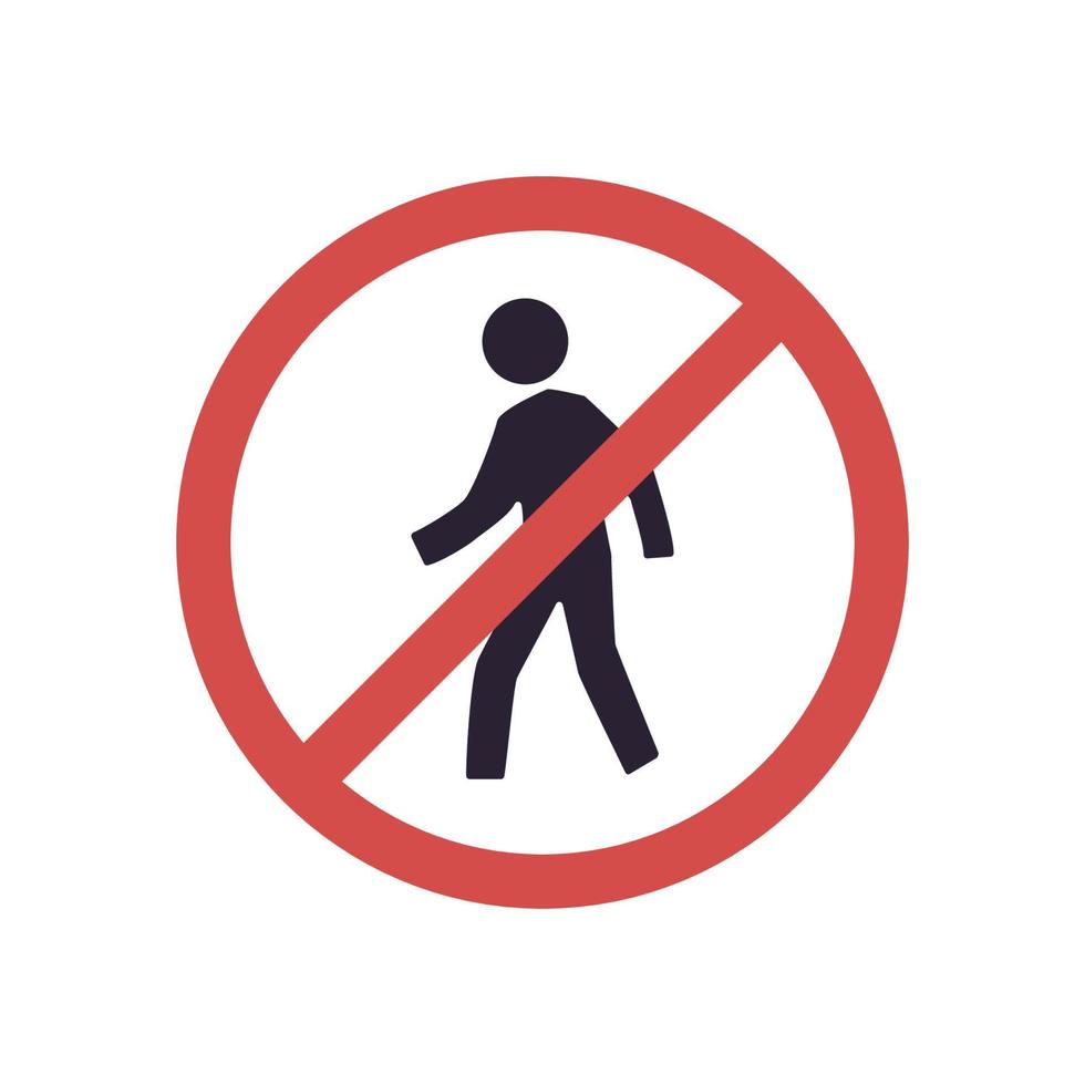no hay señal de caminar ni área de prohibición de entrada, símbolo prohibido aislado en la ilustración de vector plano de fondo blanco.
