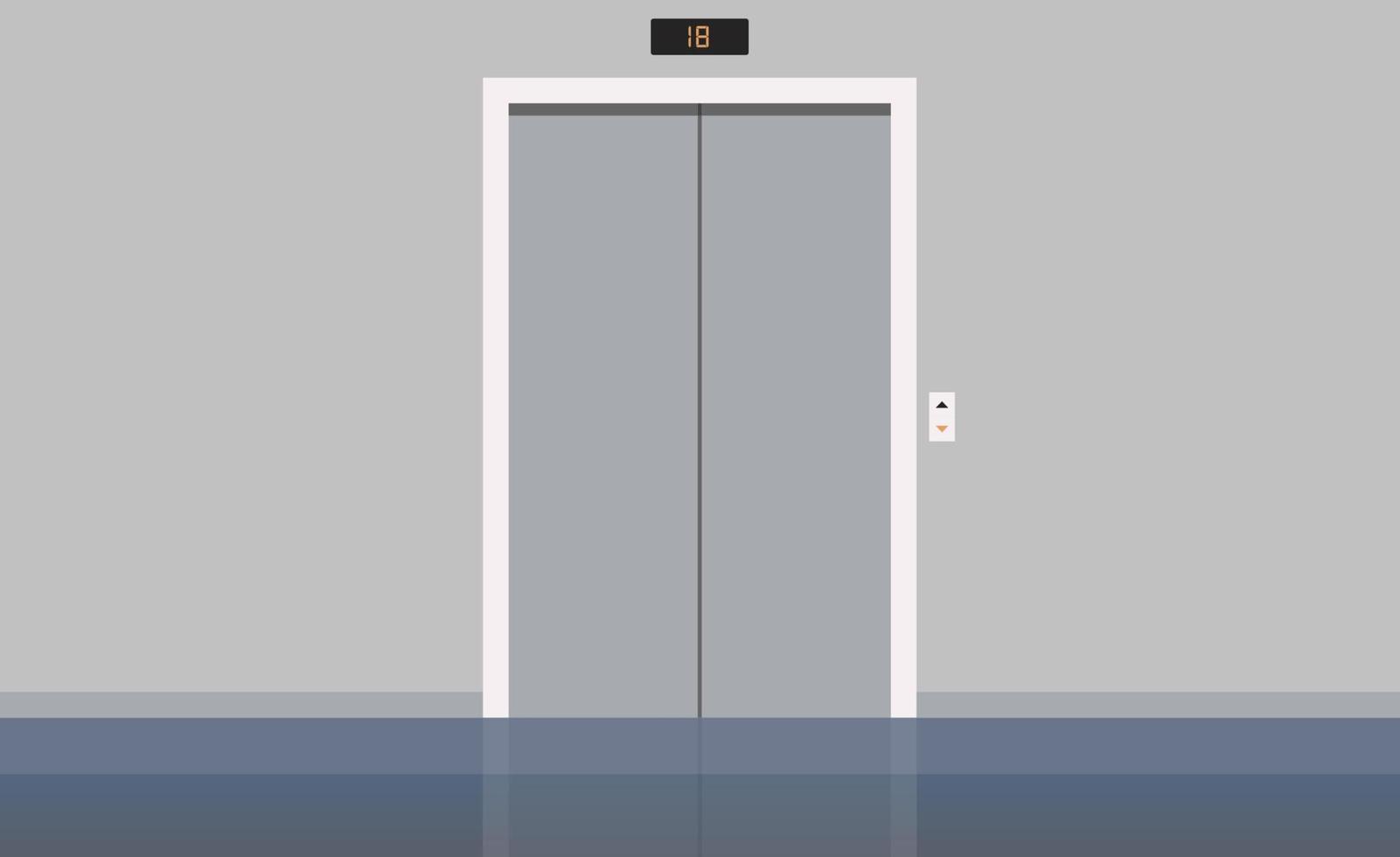 Elevator doors and close cabin entrance with buttons panel, building hallway interior no people, office vestibule, hotel dwelling lobby flat vector illustration.