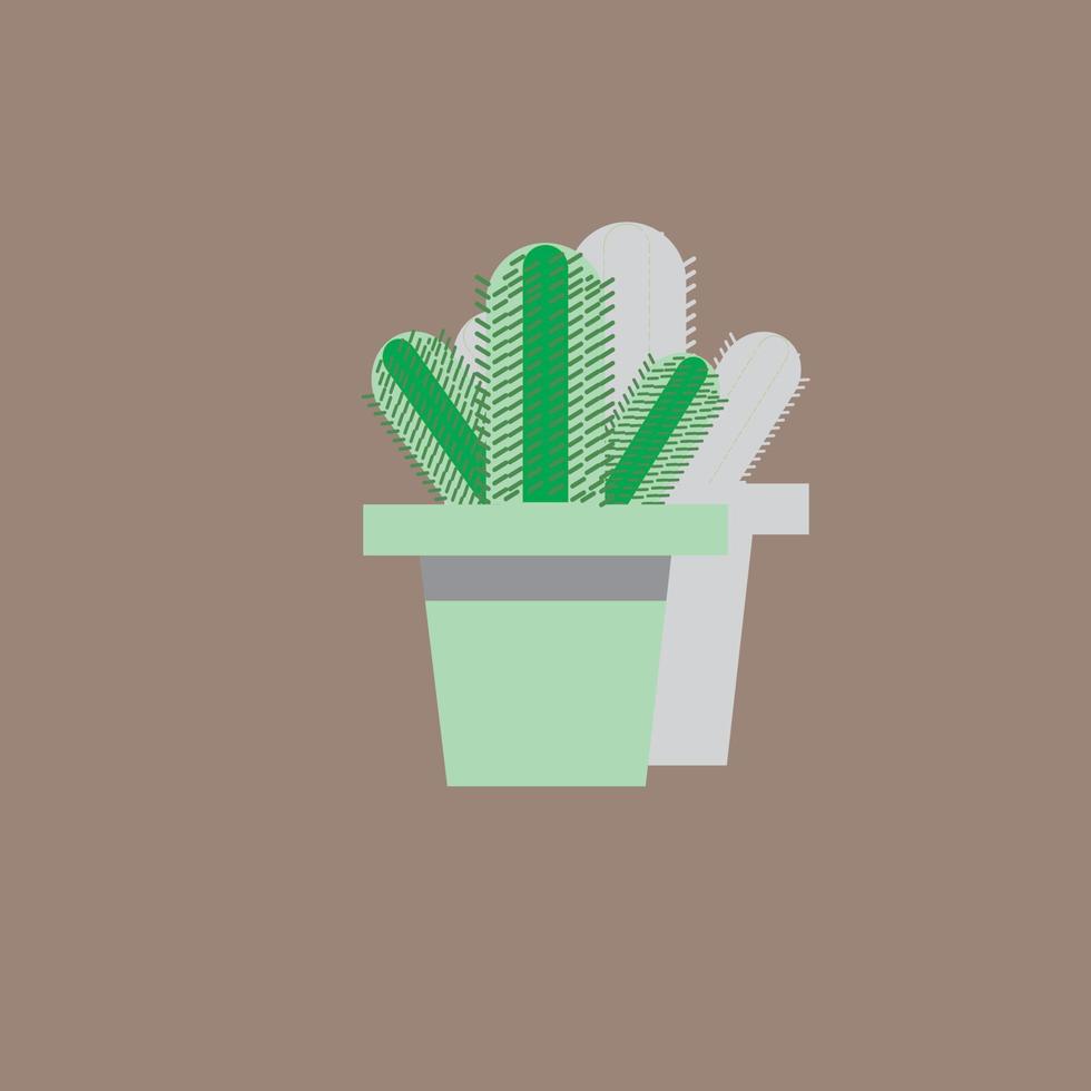One vase of cute cactus and succulents, vector illustration in flat style