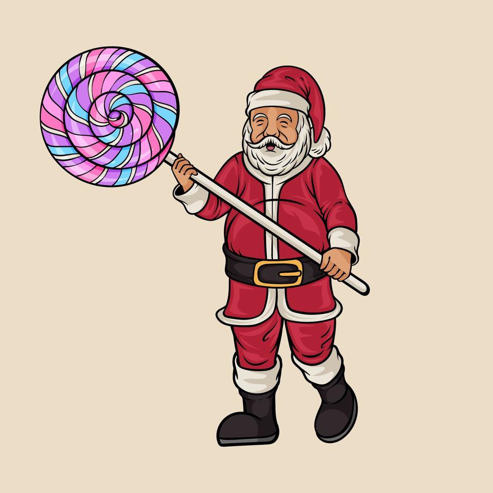 santa claus sosteniendo una piruleta grande vector