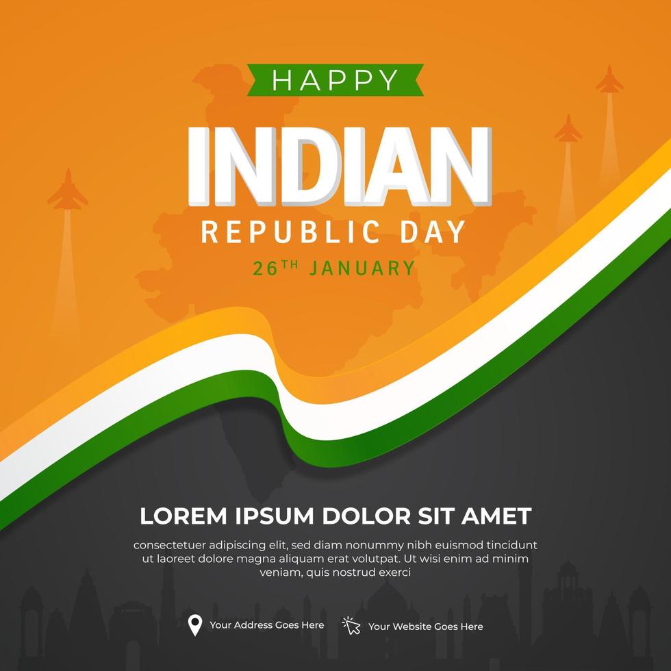 diseño de cartel cuadrado de celebración del día de la república india 26 de enero vector