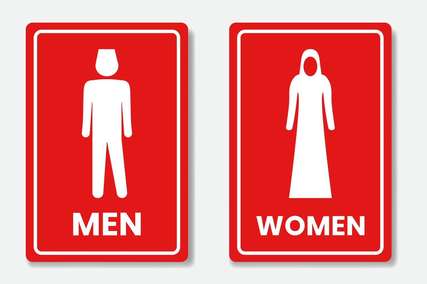 Set toilet signs with muslim women and men icons red base color and text inscription vector