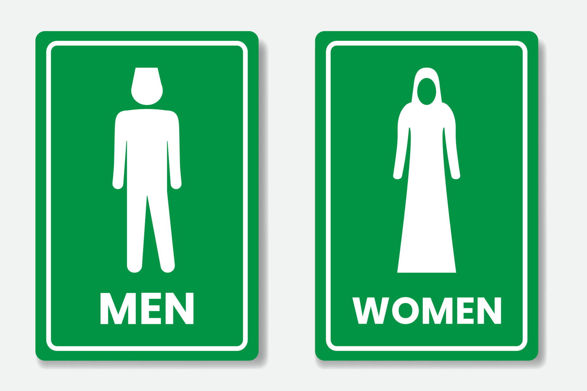 Set toilet signs with muslim women and men icons green base color and
