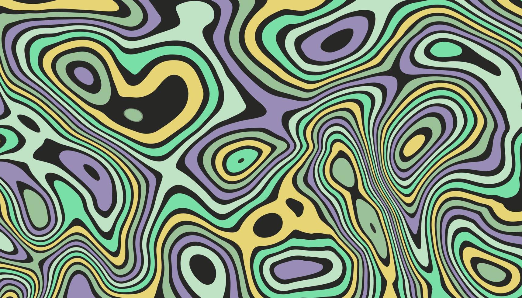 Abstract horizontal background with colorful waves. Psychedelic style, Trendy vector illustration in style retro 60s, 70s.