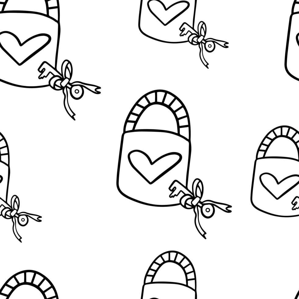 Seamless pattern  Doodle lock with heart and key vector