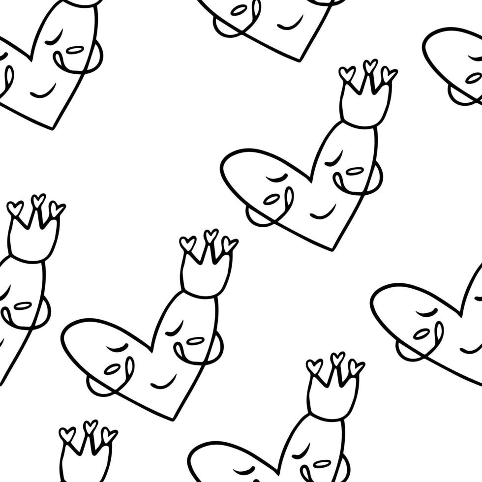 Seamless pattern Doodle heart with crown vector