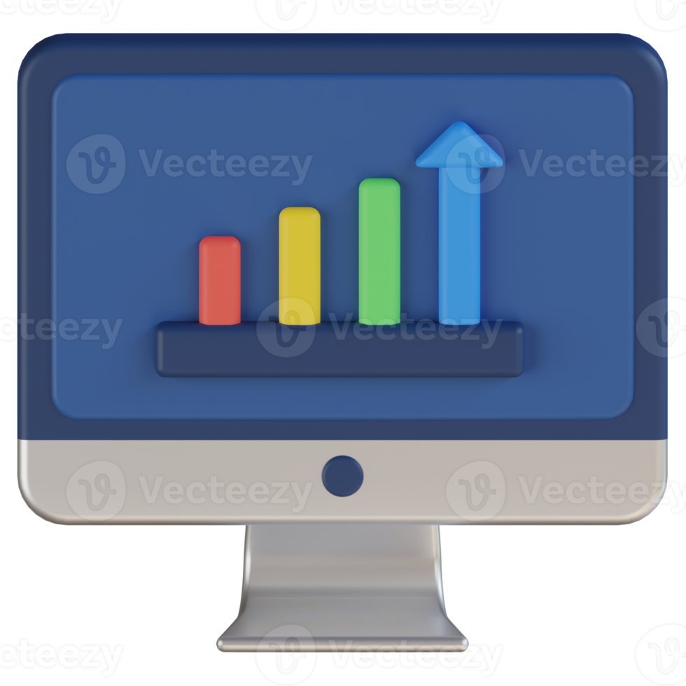 Computer Bar Chart 3D Render Icon png