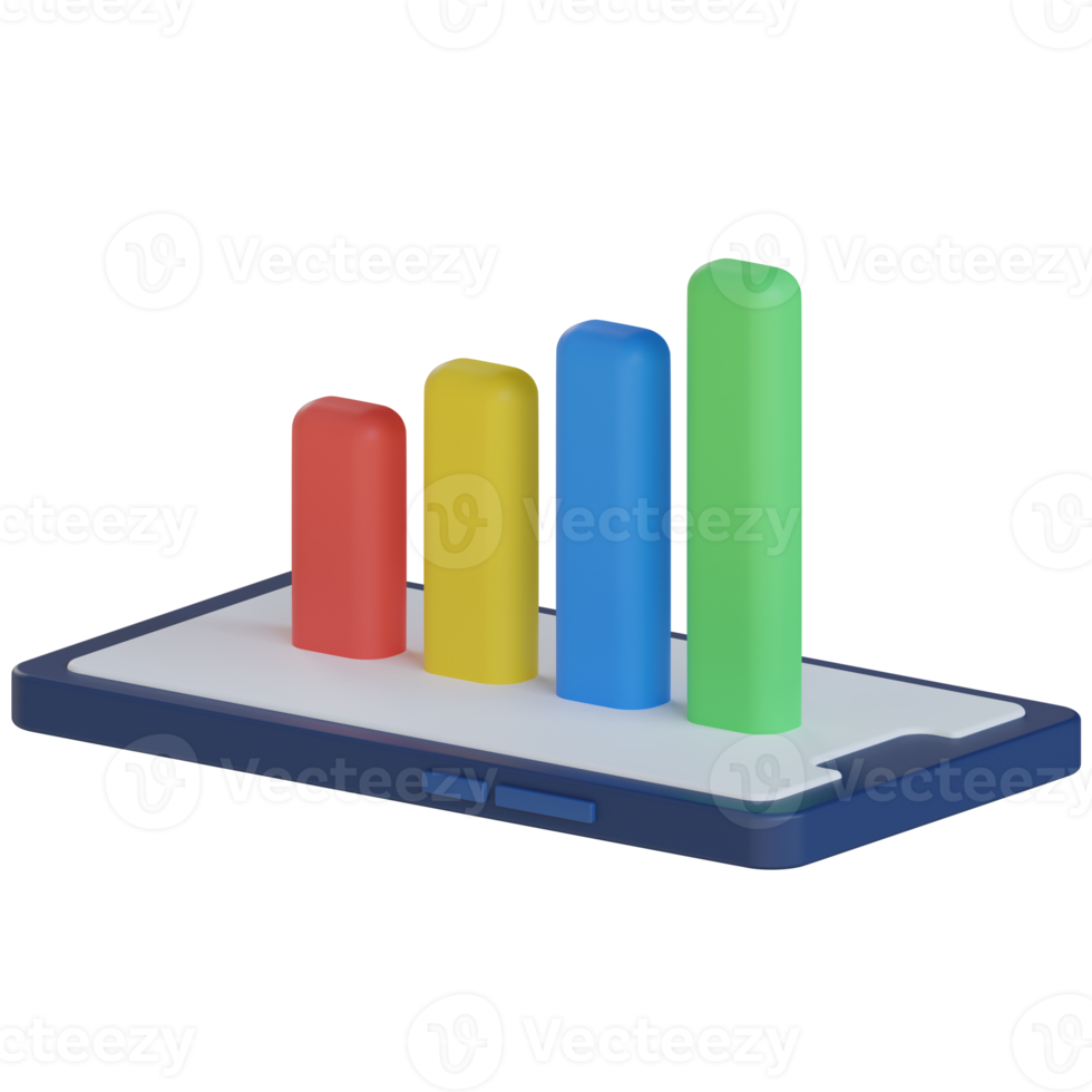 Mobile Bar Chart 3D Render Icon png