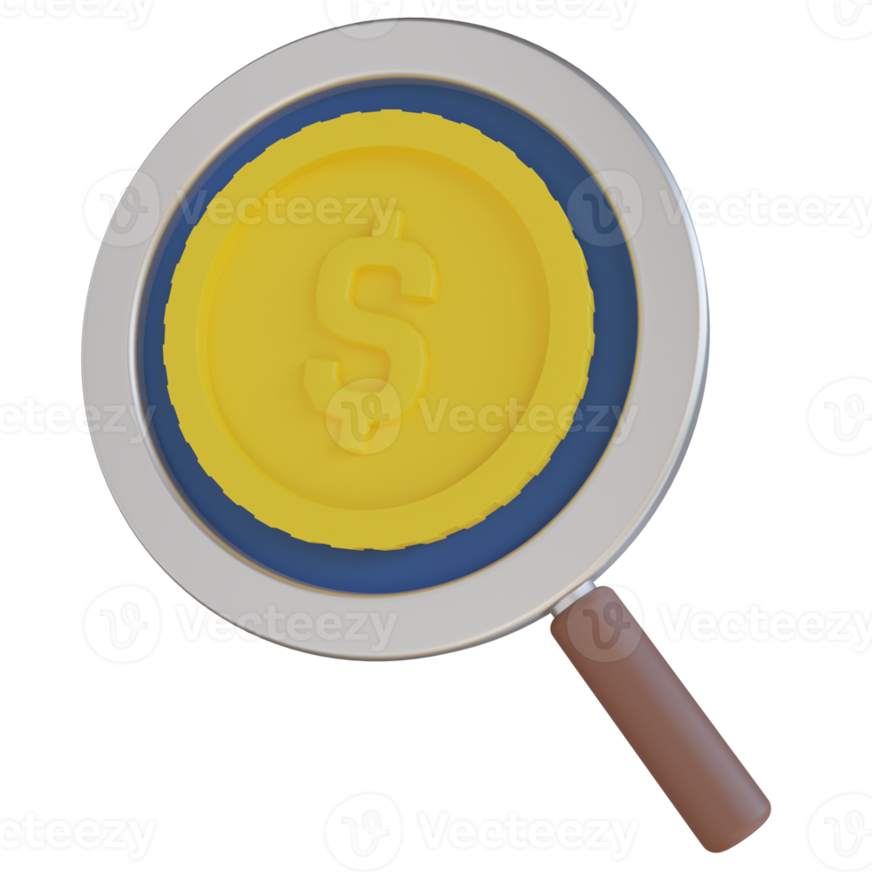Dollar Coin Search 3D Render Icon png