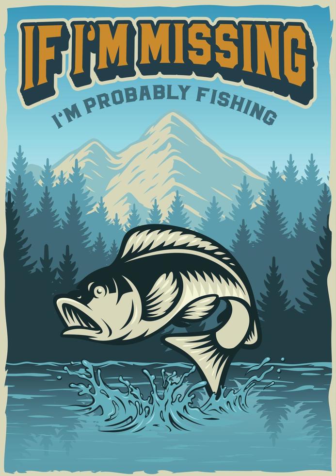 Vintage poster on the theme of fishing with perch fish vector