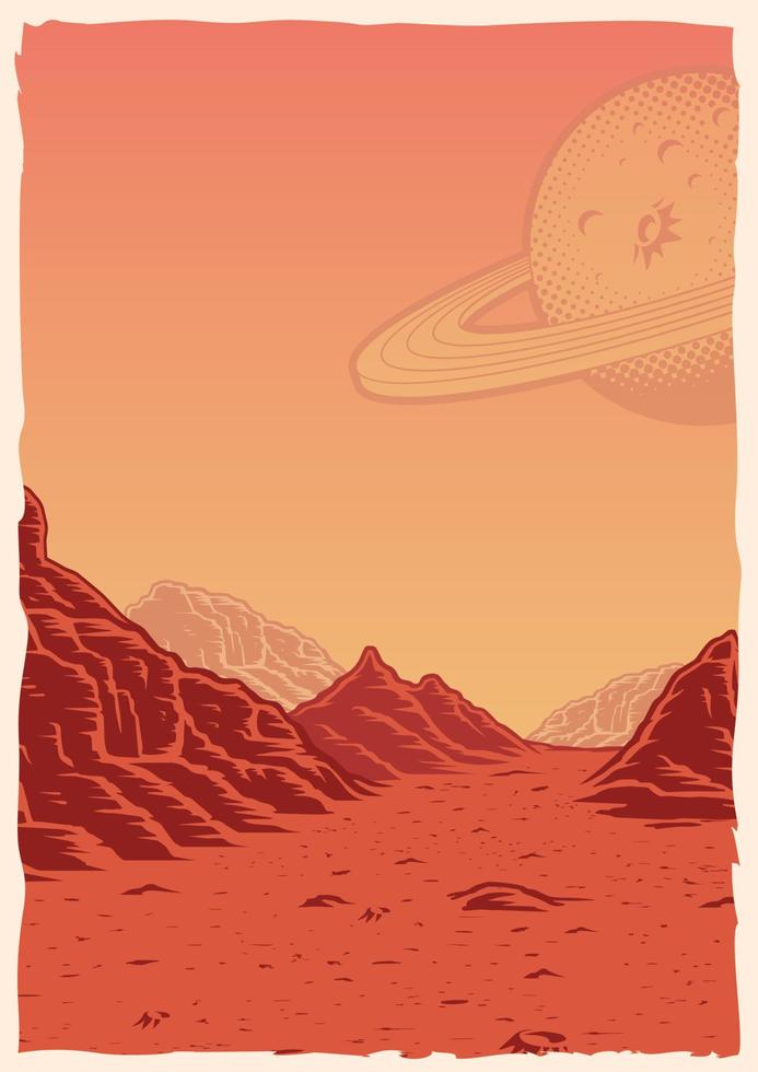 Vintage poster with martian landscape vector