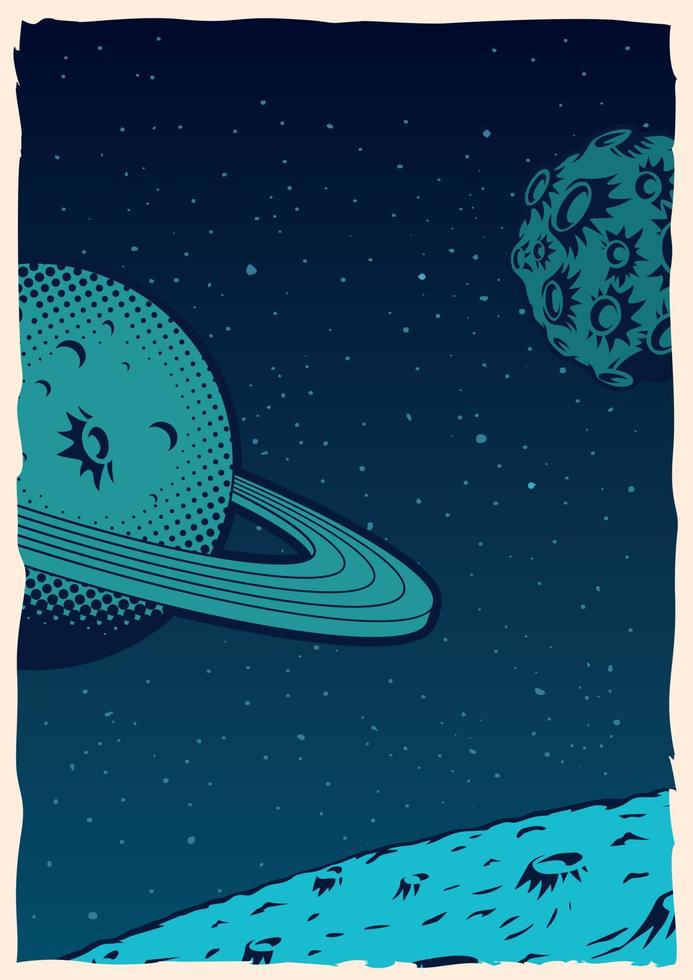 cartel vintage con paisaje espacial vector