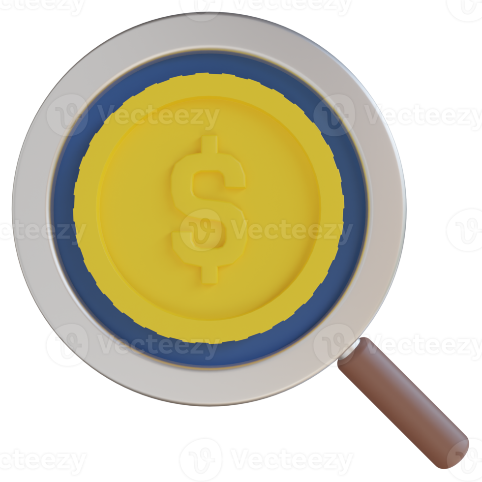 Dollar Coin Search 3D Render Icon png