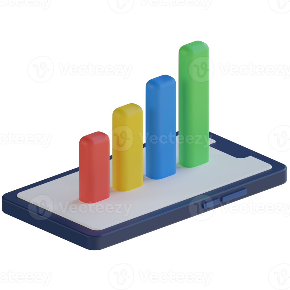 Mobile Bar Chart 3D Render Icon png