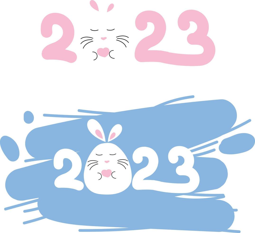 Hand drawn vector 2023 with cute rabbit