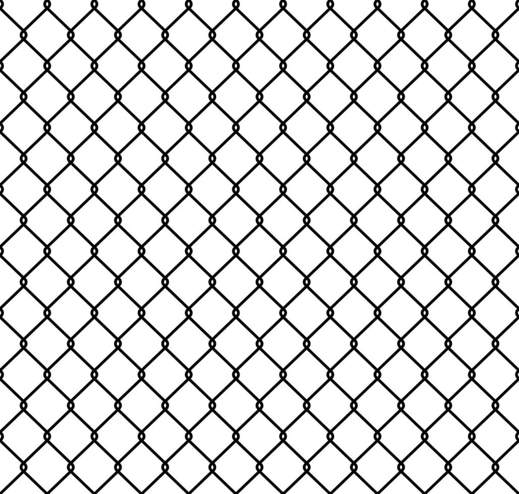 Steel wire chain link fence seamless pattern. Metal lattice with rhombus, diamond shape silhouette. Grid fence background. Prison wire mesh seamless texture. Vector illustration on white background