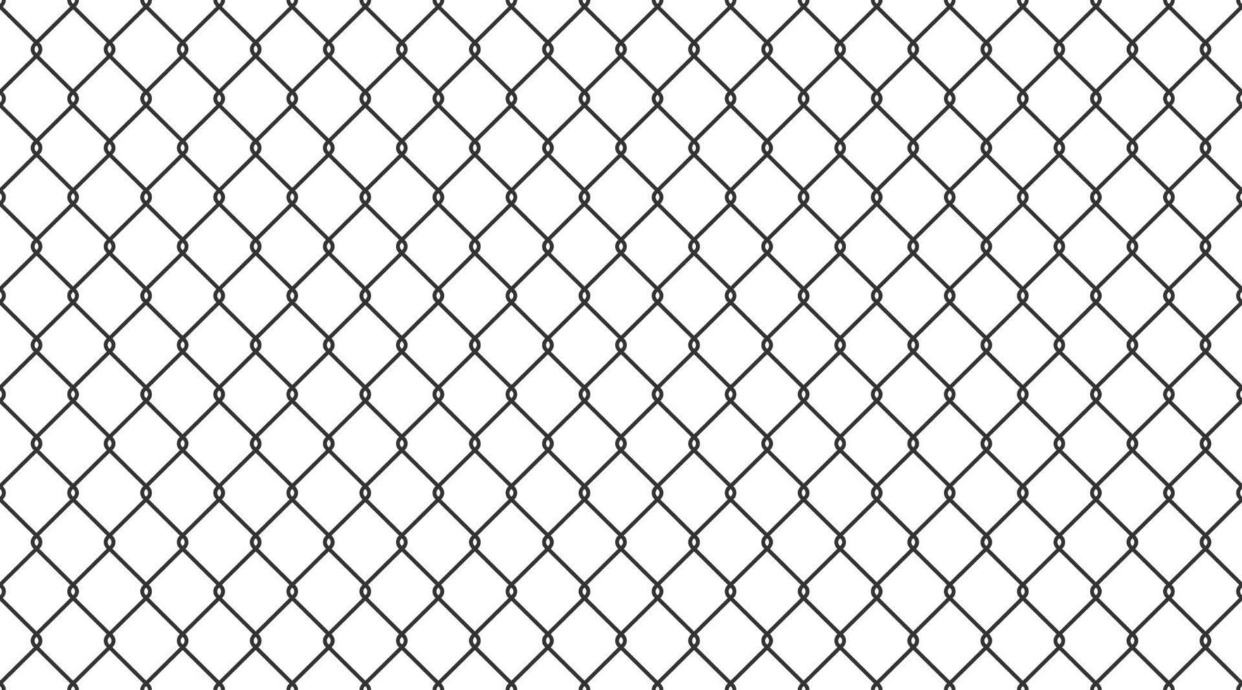 Steel wire chain link fence seamless pattern. Metal lattice with rhombus, diamond shape silhouette. Grid fence background. Prison wire mesh seamless texture. Vector illustration on white background