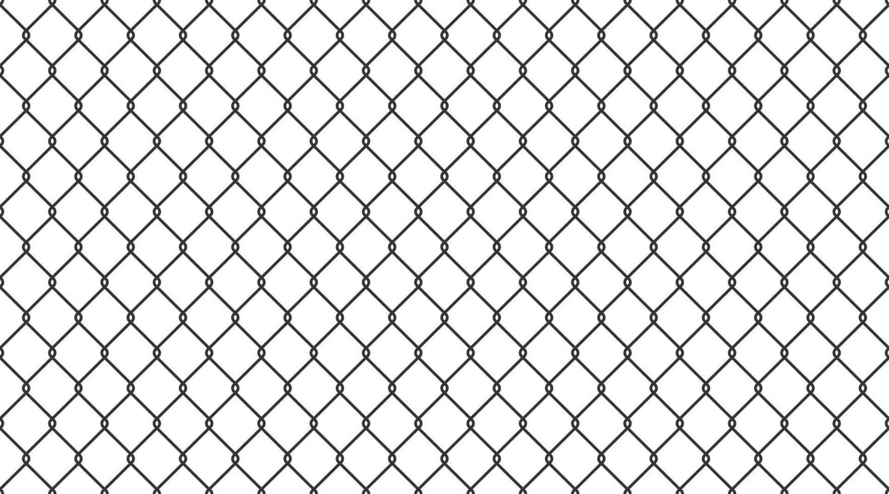 Steel wire chain link fence seamless pattern. Metal lattice with rhombus, diamond shape silhouette. Grid fence background. Prison wire mesh seamless texture. Vector illustration on white background