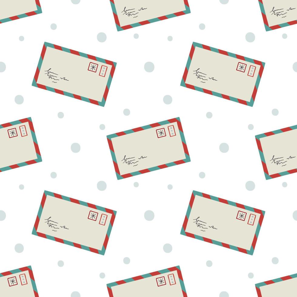 Paper letter with best wishes. Winter greeting seamless pattern. vector