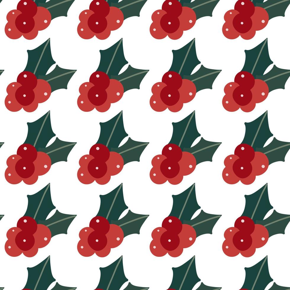 Holly berries and leaves. Winter botanical seamless pattern. vector