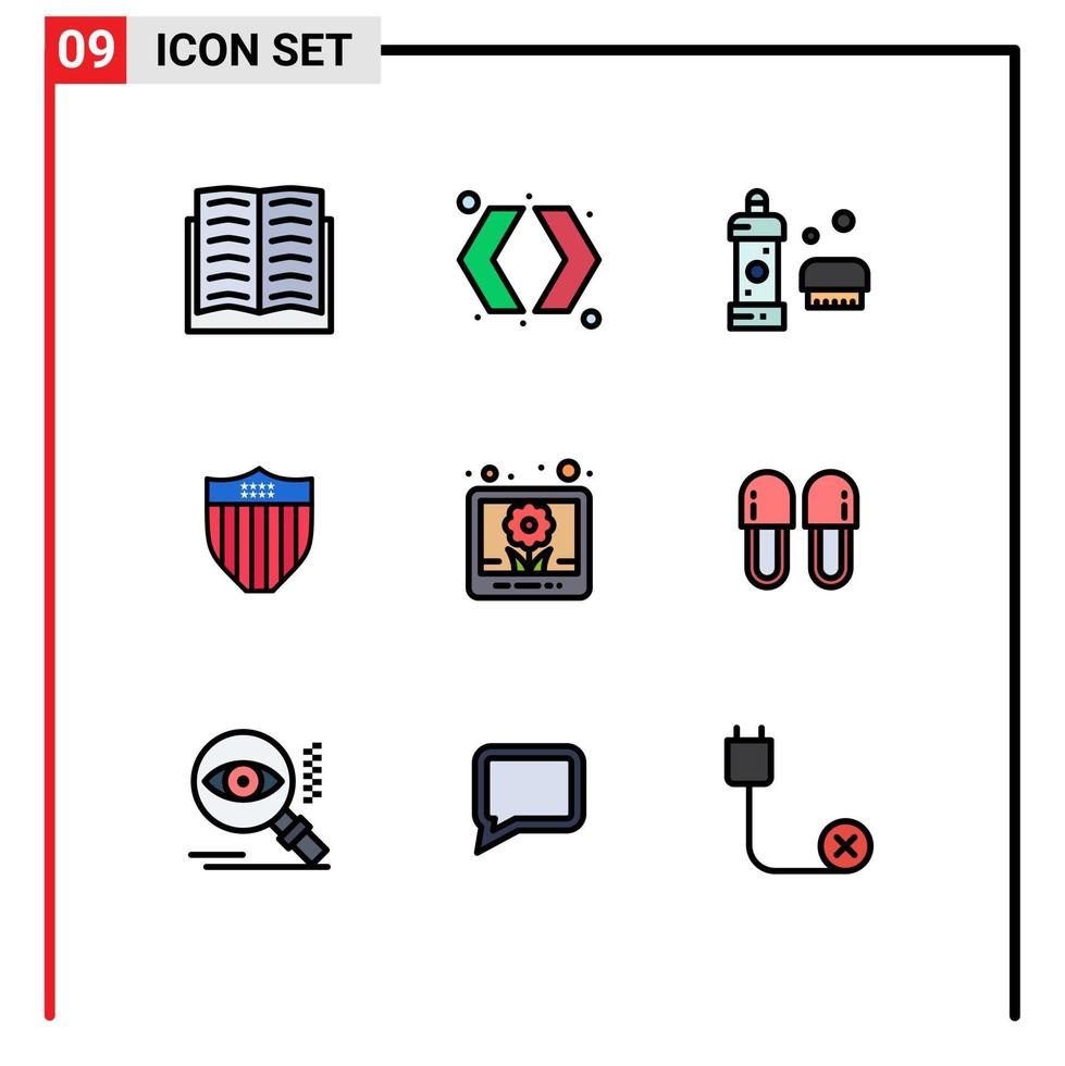 Modern Set of 9 Filledline Flat Colors and symbols such as image seurity bath shield shower Editable Vector Design Elements