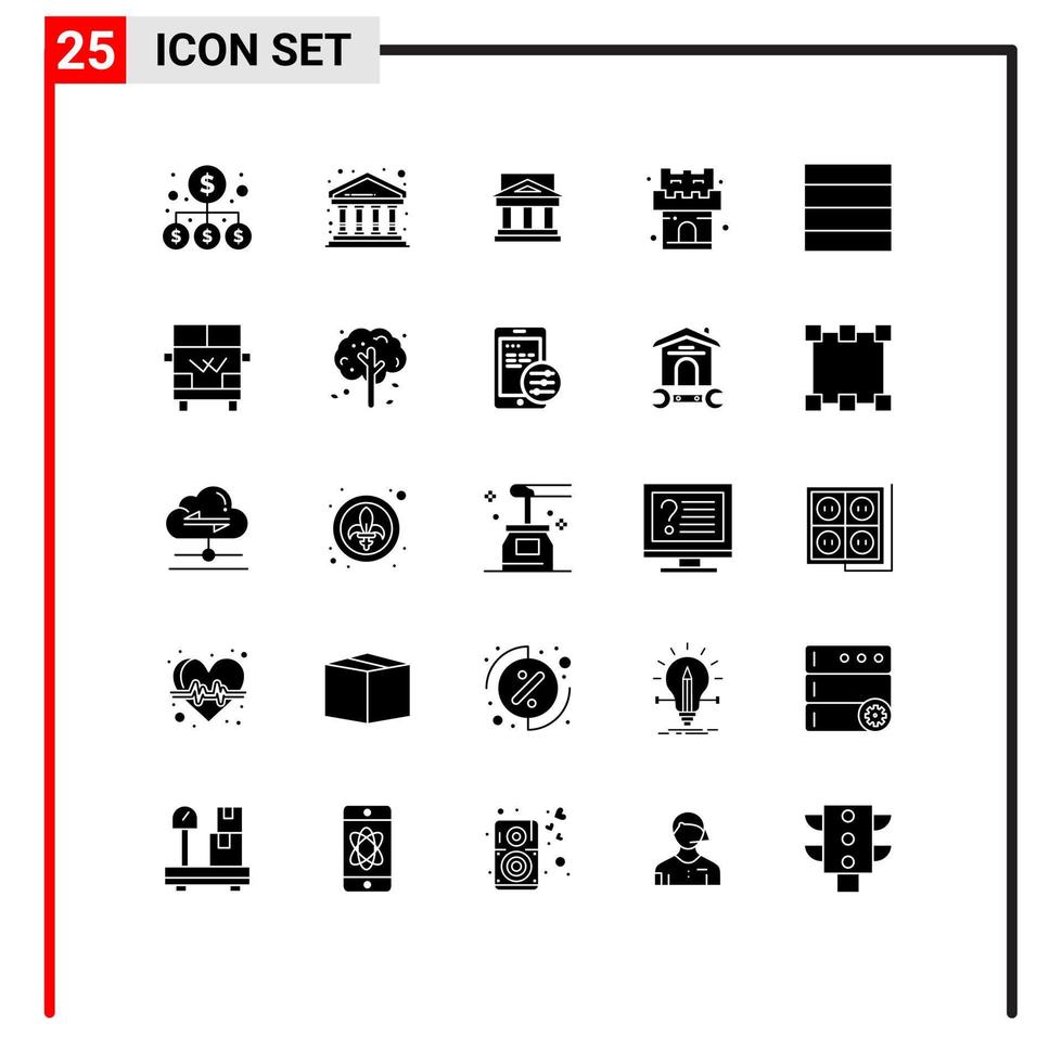 conjunto de 25 iconos modernos de la interfaz de usuario signos de símbolos para elementos de diseño de vectores editables de la casa del banco de la propiedad del castillo