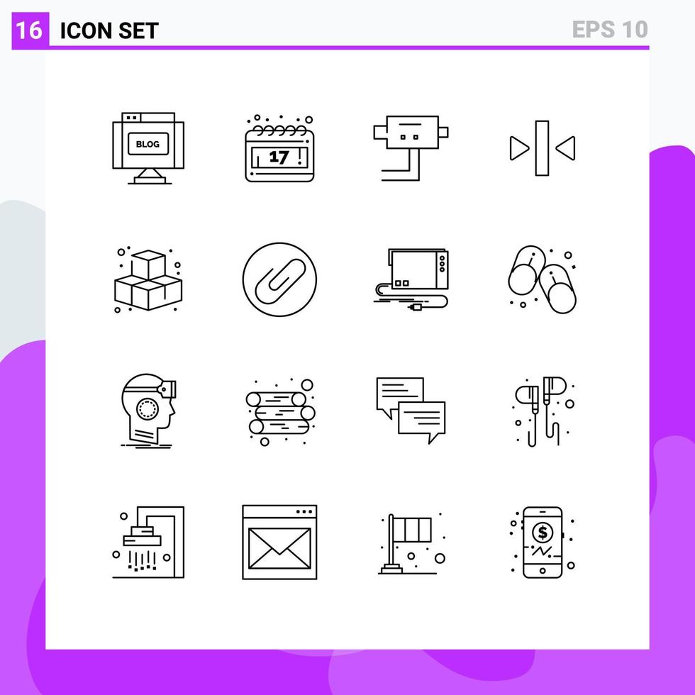 16 User Interface Outline Pack of modern Signs and Symbols of attach game protect cubes back Editable Vector Design Elements