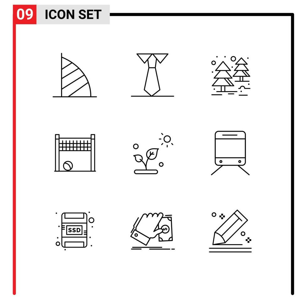 Pictogram Set of 9 Simple Outlines of science biology forest volleyball goalpost Editable Vector Design Elements