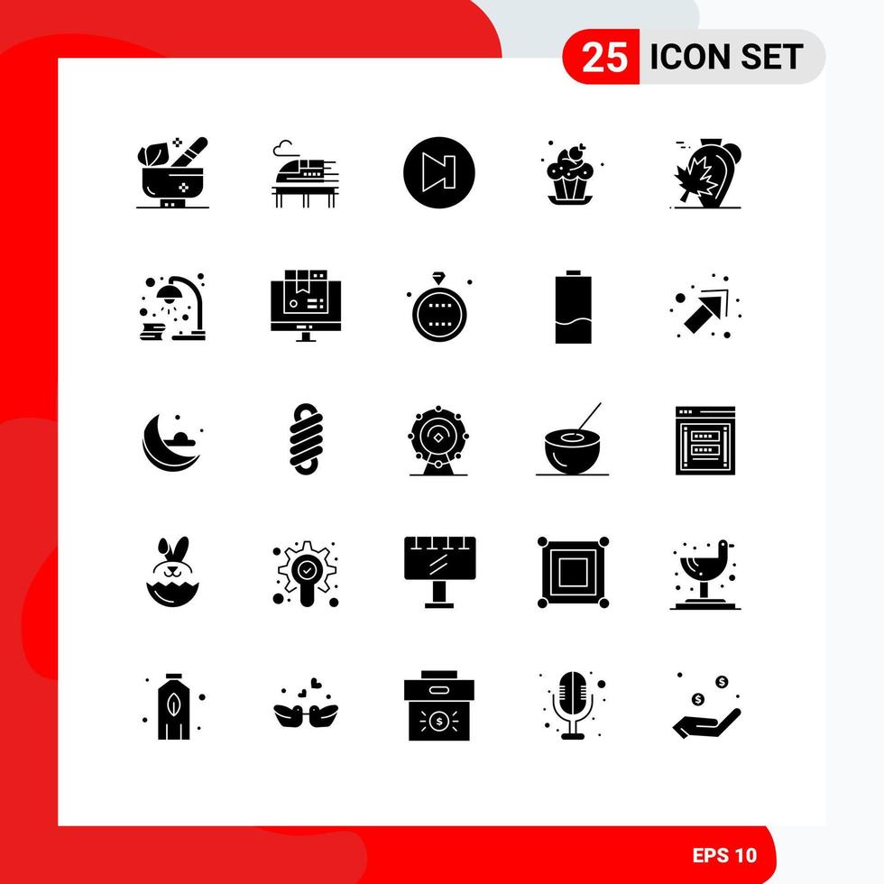 Universal Icon Symbols Group of 25 Modern Solid Glyphs of leaf autumn multimedia pot cup Editable Vector Design Elements