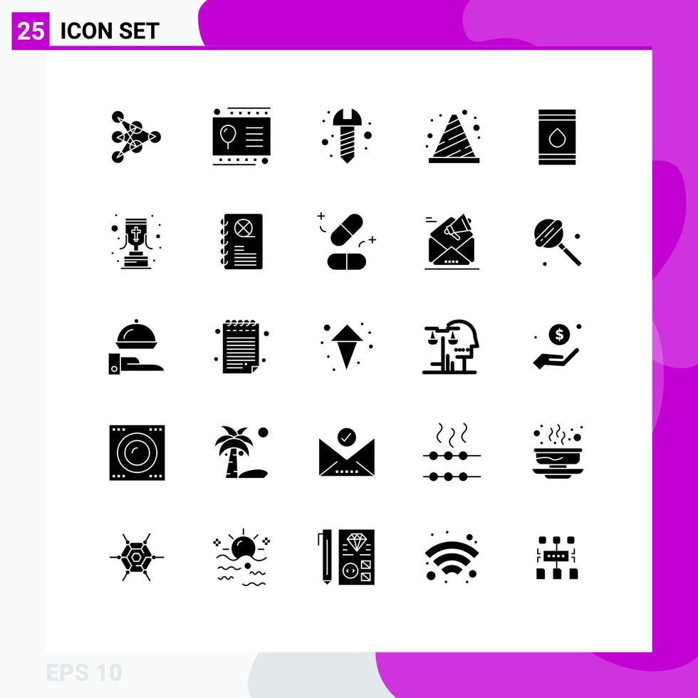 Modern Set of 25 Solid Glyphs Pictograph of oil sign diy road block Editable Vector Design Elements