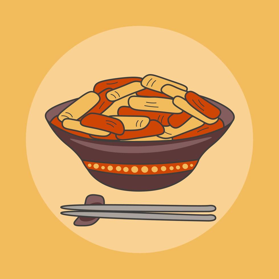 Doodle de ilustración de vector de comida coreana tteokbokki