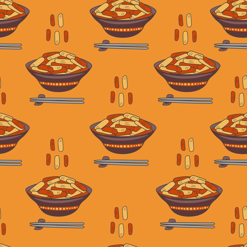 Asian food vector seamless pattern with chopsticks