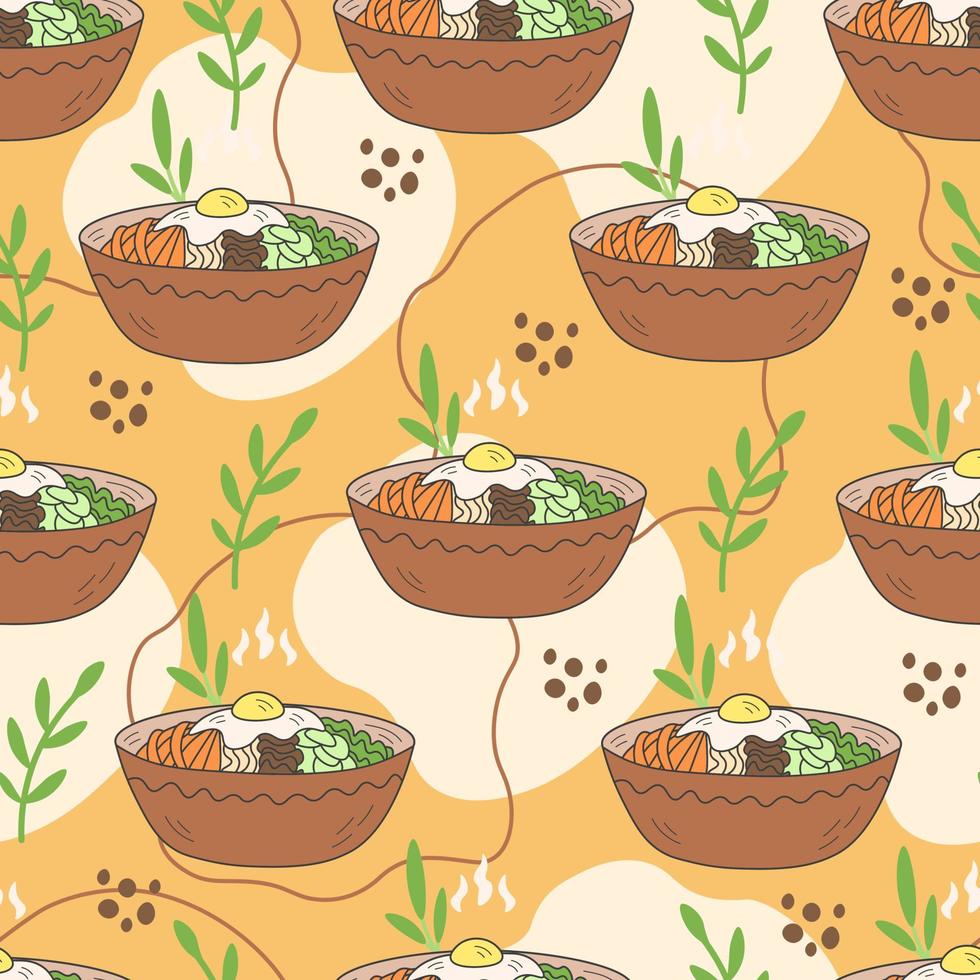 Asian food seamless pattern with bibimbap vector