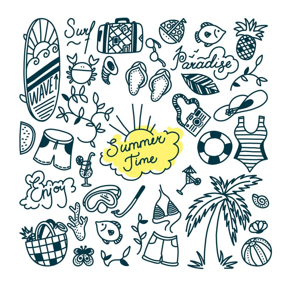 Summertime doodle set. Vector illustration